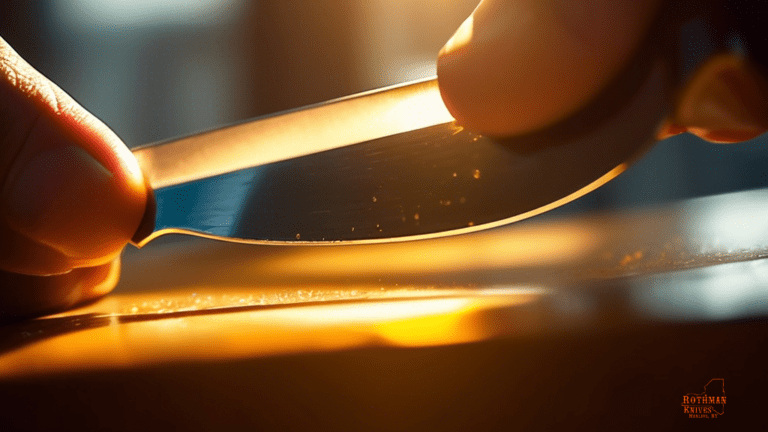 Close-up of a hand applying oil to a knife blade, with sunlight streaming in through a nearby window, highlighting the lubrication process