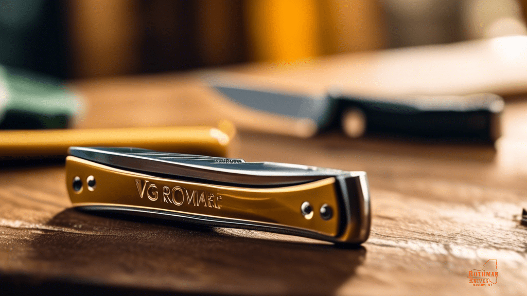 Close-up shot of a folding pocket knife being cleaned and oiled in a well-lit workshop, highlighting intricate details and reflective surfaces in bright natural light