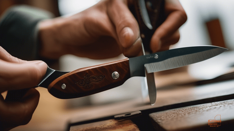 Close-up photo of a hand polishing a multi-tool pocket knife under bright natural light, showcasing intricate details of the blade and handle for a knife maintenance workshop.